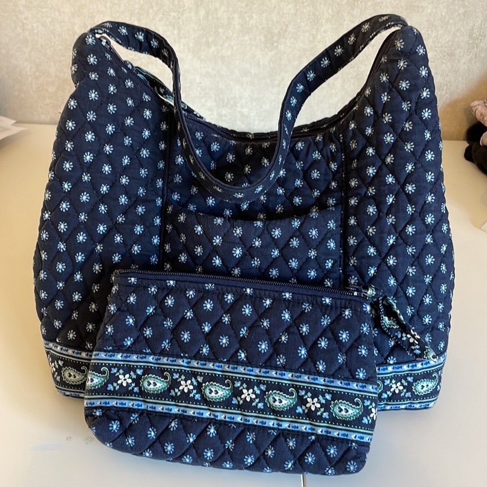 Vera Bradley Southport Navy Purse/Bag and Cosmetic Bag Set
